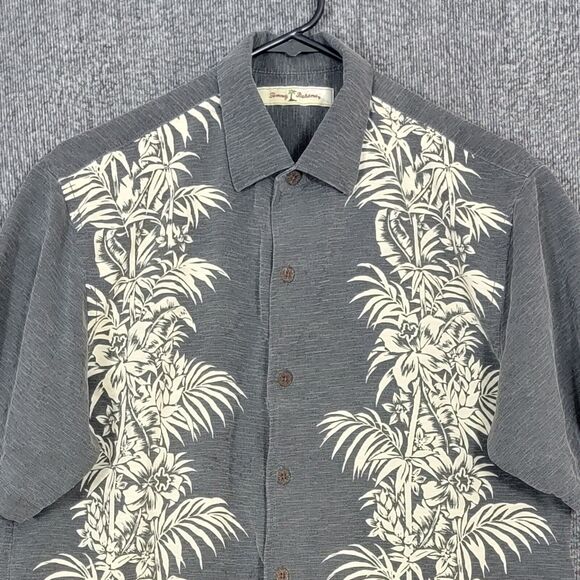 Tommy Bahama Shirt Mens Small Gray 100% Silk Hawaiian Palms Casual Button Up - Picture 2 of 14
